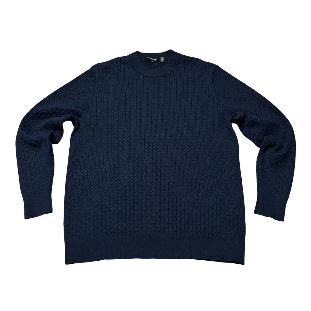 Karl Lagerfeld Men's Textured Knit Sweater Crewneck Navy Size XL 24x29